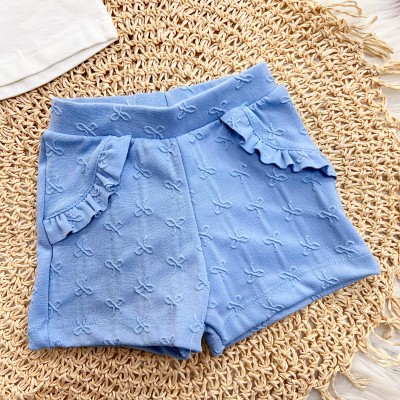 Conj. Blusa Ursinha com Coração e Short Lacinhos - Off White e Azul Bebê